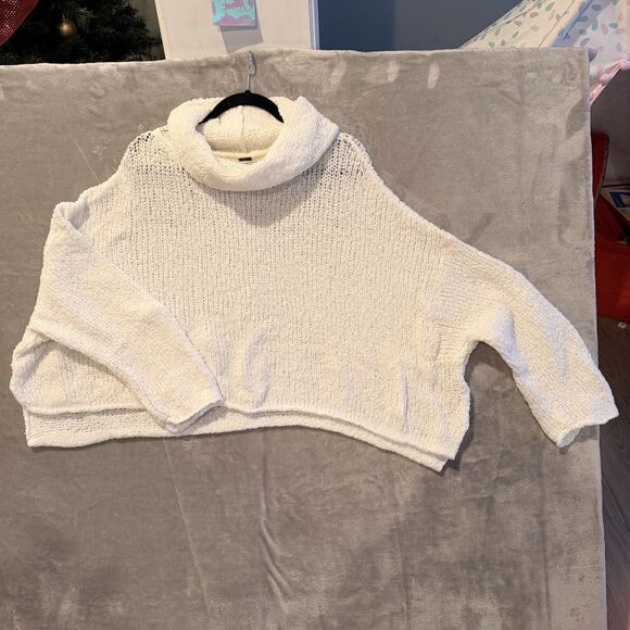 Free People BFF Oversized Cropped Ivory Womens Size M Chunky Cowl Neck Sweater - Picture 4 of 10